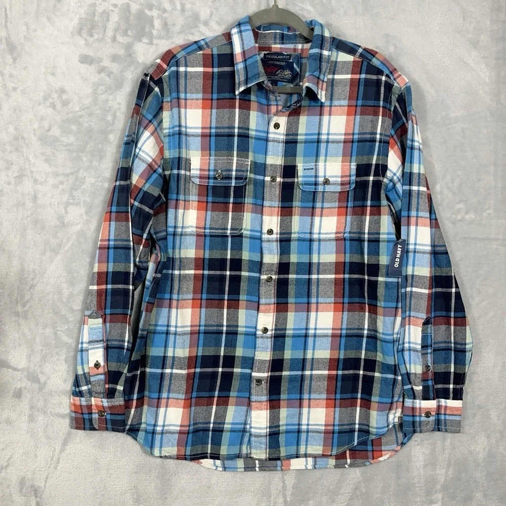 Old Navy Vintage Flannel Shirt Mens L Cotton Button Down Long Sleeve‎ Outdoor